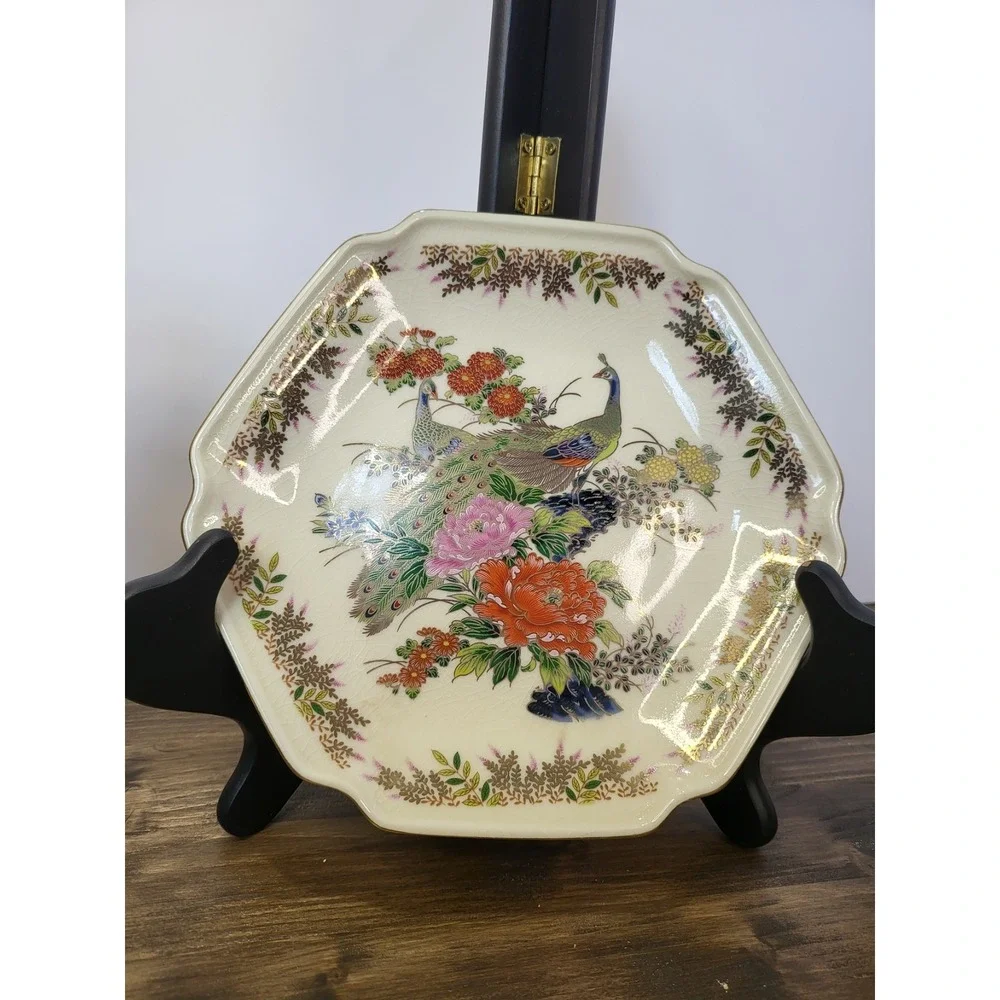 Vintage Japanese Satsuma Peacock Ceramic Inarco Vase Yamaji Plate Sato Gordon